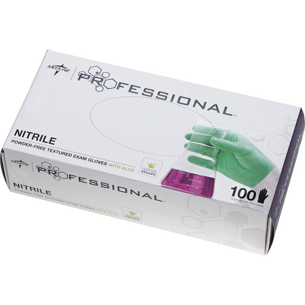 Medline Professional AloeTouch, Disposable Gloves, 5.5 mil Palm, Nitrile, Powder-Free, XL, 100 PK, Green MIIPRO31764 - main